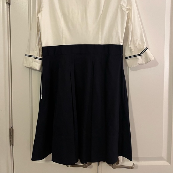 Eliza J Navy and White Pleated Skirt Ruffle Dress - Picture 4 of 10